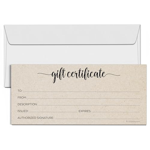 321Done Rustic Gift Certificates (Pack of 24 with Envelopes) 4x9