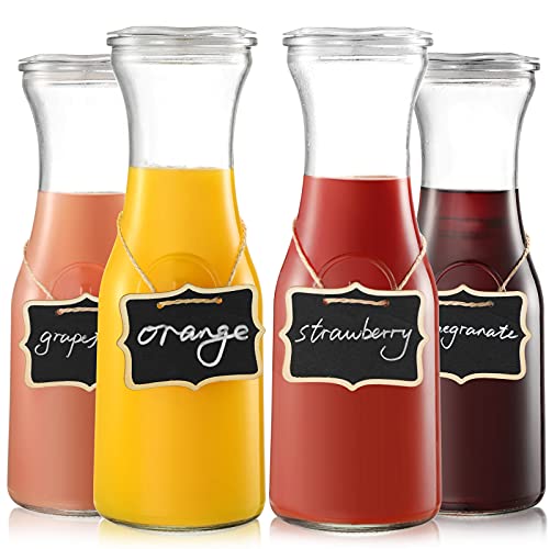 NETANY Set of 4 Glass Carafe with Lid, 1 Liter