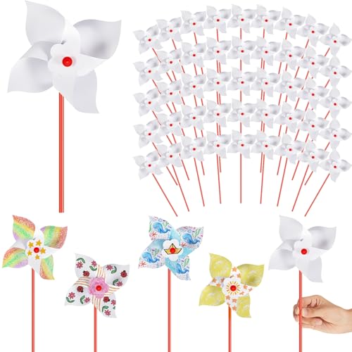 Simgoing 200 Pcs DIY Paper Pinwheels for Kids Bulk White