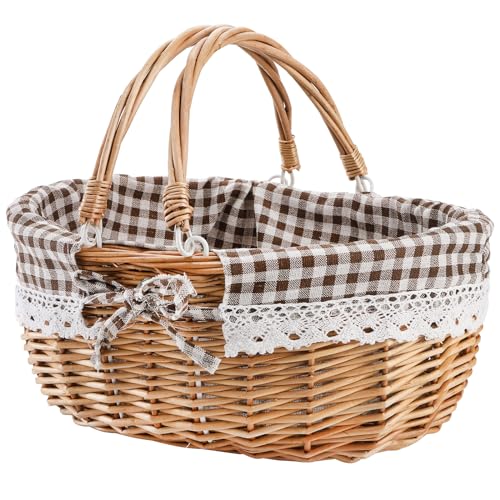 Peohud Wicker Picnic Basket with Double Folding Handles, Empty Baskets