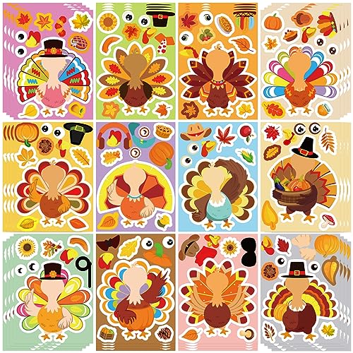 Whaline 48 Sheet Make A Turkey Stickers Thanksgiving Party Favor