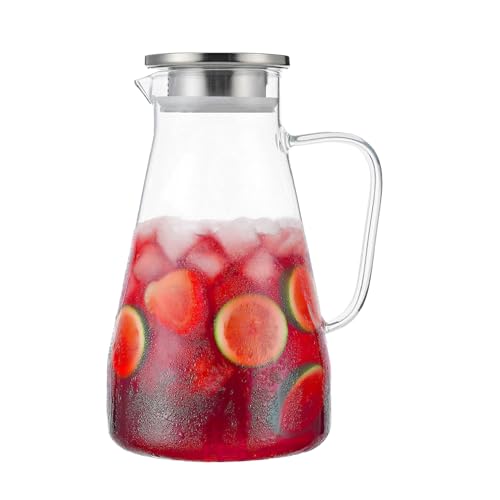 Tbgllmy 2 Liter 68 Ounces Glass Pitcher With Lid, Hot&Cold