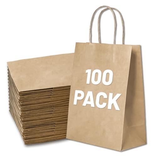 Gift Bags 8.25"X5.9 "X3.15" 100pcs Brown Paper Bags with Handles,Kraft