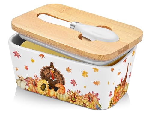 Thanksgiving Butter Dish with Lid Knife for Countertop, Thanksgiving Decorations