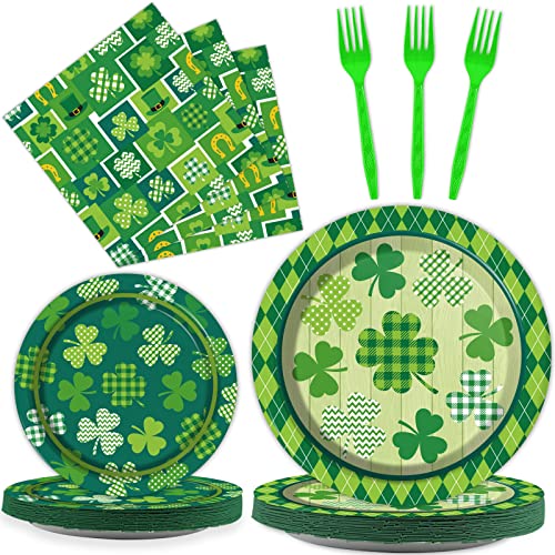 Wiooffen 96 Pcs St. Patrick’s Day Tableware Set Lucky Green
