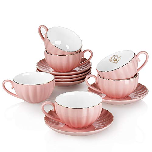Amazingware Royal Tea Cups and Saucers, with Gold Trim and
