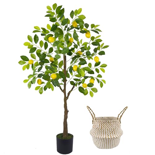 Warmplants Artificial Lemon Tree, 4ft Tall Fake Lemon Silk Plant