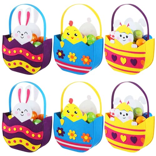PullCrease 6 Pcs Easter Baskets for Kids, Felt Easter Bunny