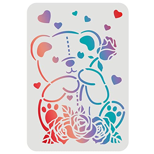 FINGERINSPIRE Teddy Bear Stencils for Painting 11.7x8.3inch Small Bear Drawing