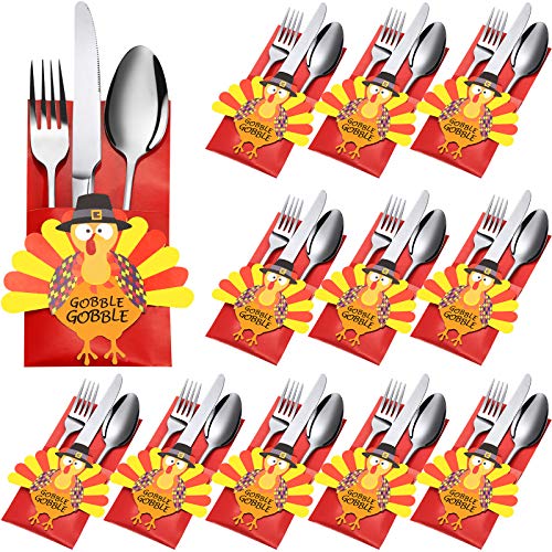 20 Pieces Thanksgiving Cutlery Holders Gobble Silverware Paper Pocket Pouch