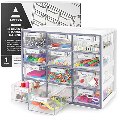 ARTEZA Desk Drawer Organizer, Multipurpose 12-Drawer Cabinet for Makeup Storage,