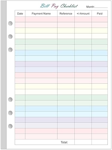 Payment Checklist Refills - 50 Sheets/100 Pages Colorful Monthly Budget
