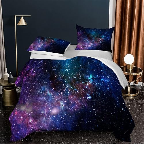 kxry Blue Purple 3D Galaxy Comforter Set Queen Size Outer