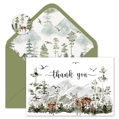 JarThenaAMCS 36 Pack Forest Thank You Cards Bulk Watercolor Woodland