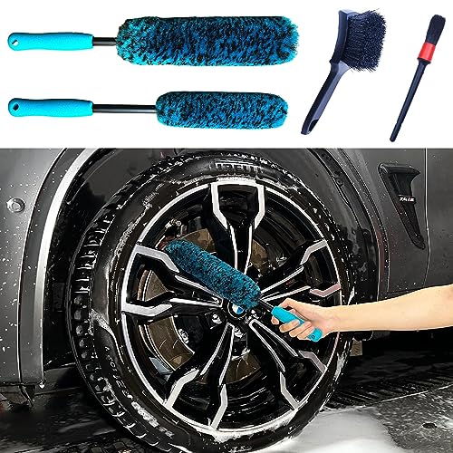 Professional 4 Pack Long Handle Wheel Brush Kit for Cleaning