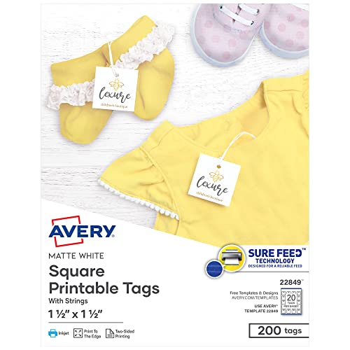 Avery Printable Blank Square Gift Tags with Sure Feed, 1.5"