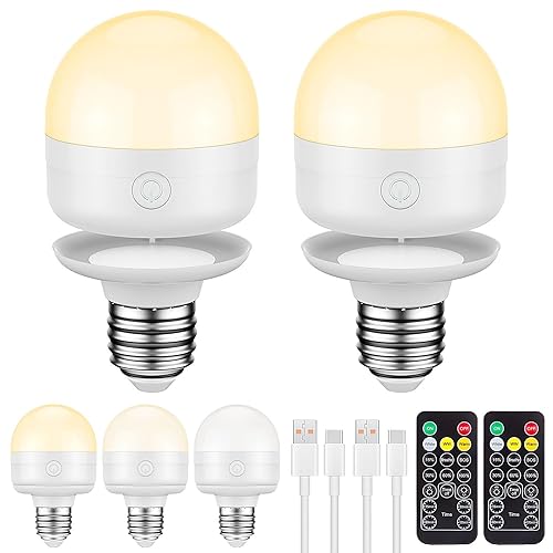 SCOPOW E26 Rechargeable Light Bulbs with Remote Control Timer and