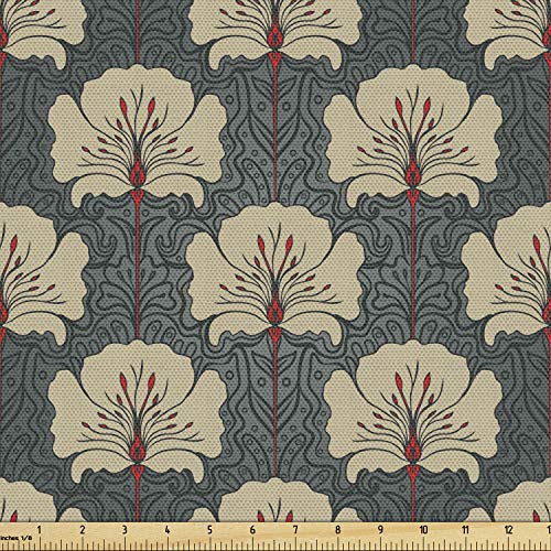 Ambesonne Floral Fabric by The Yard, Art Nouveau Style Romantic