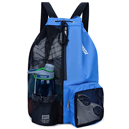 WANDF Swim Bag Mesh Drawstring Backpack with Wet Pocket Beach