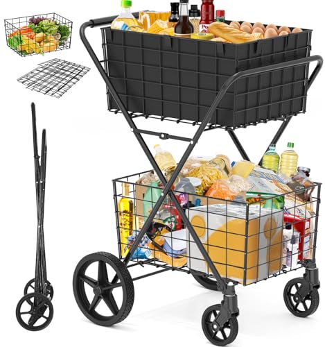 [2024𝐍𝐄𝐖] 2-Tier Extra Large Shopping Cart for Groceries, 400Lbs Grocery