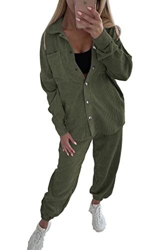 PRETTYGARDEN Women's 2 Piece Outfits Casual Corduroy Long Sleeve Button