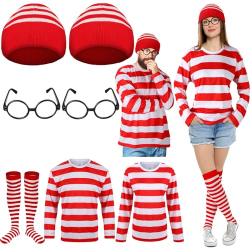 Hicarer 7 Pieces Halloween Cosplay Red and White Striped Shirt