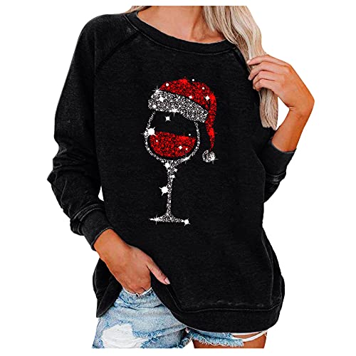LFEOOST Christmas Sweatshirts for Women 2022 Fashion Red Wine Glass