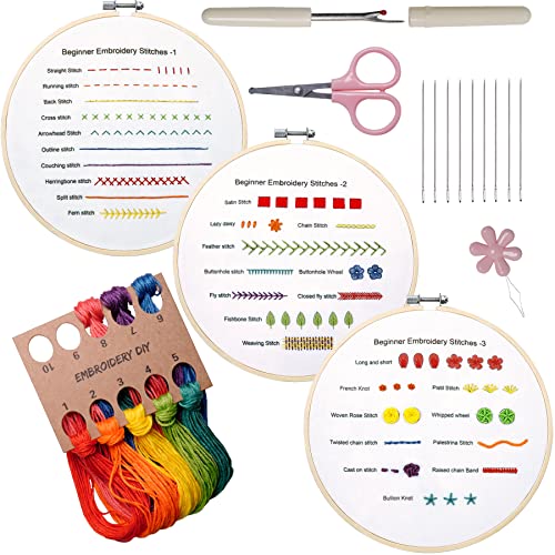 Bonroy Beginners Embroidery Stitch Practice kit, 3 Sets Embroidery Kit