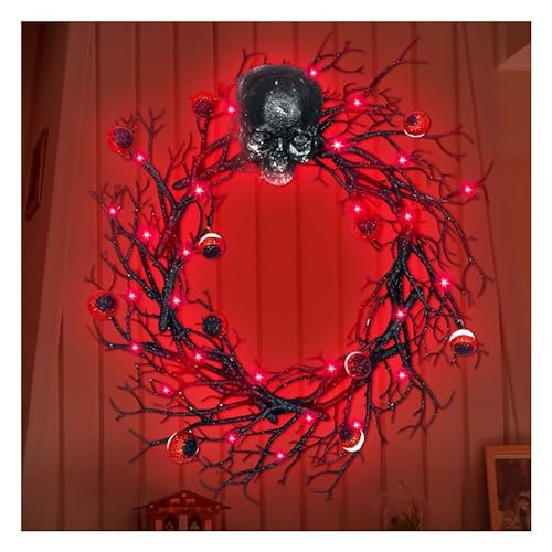 20 INCH Handcrafted Halloween Wreaths for Front Door, Black Skull