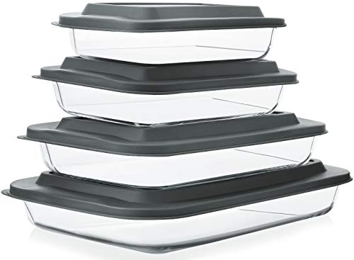 8-Piece Deep Glass Baking Dish Set with Plastic lids,Rectangular Glass