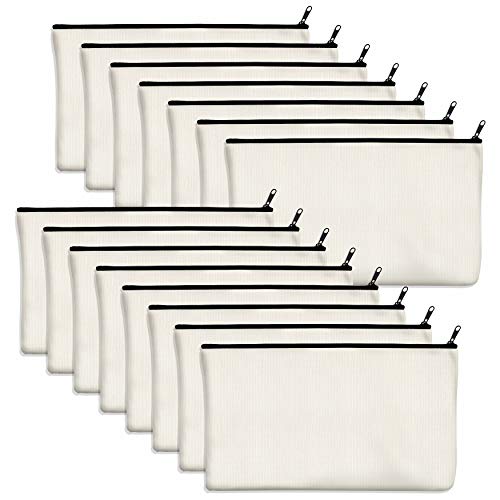 15 Pack Blank Cotton Canvas DIY Craft Zipper Bags Pouches