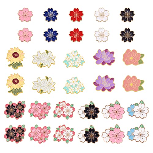 Crafans 16Pcs Flower Pins Cute Enamel Pins 16 Styles Alloy