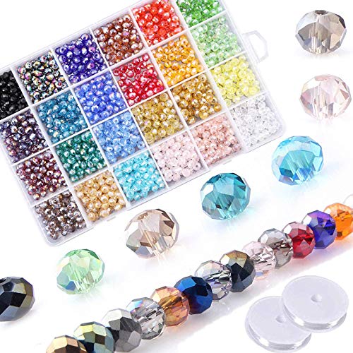 1200Pcs Faceted Rondelle Beads, Messar 6mm Crystal Glass Beads AB