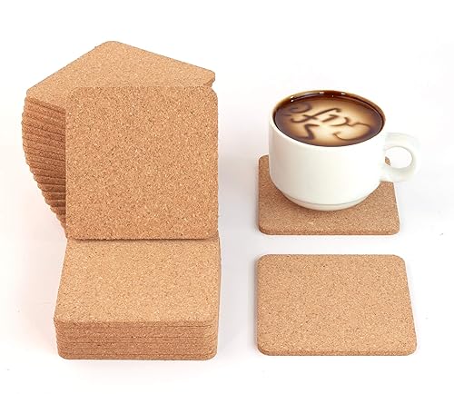 Square Cork Coasters Set of 40, 3.5 Inch - Durable,