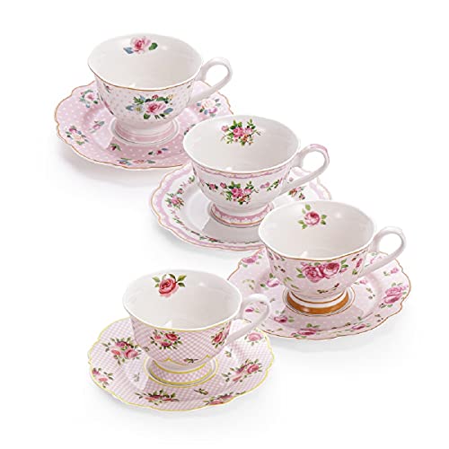 PULCHRITUDIE Porcelain Teacup and Saucer Set Pink Color Rose Floral