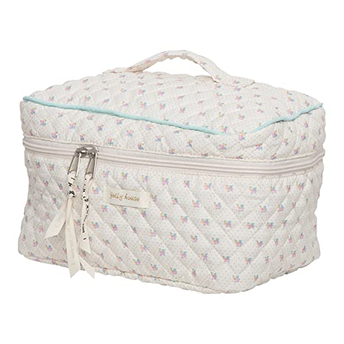 Juoxeepy Cotton Makeup Bag Large Travel Cosmetic Bag Quilted Cosmetic