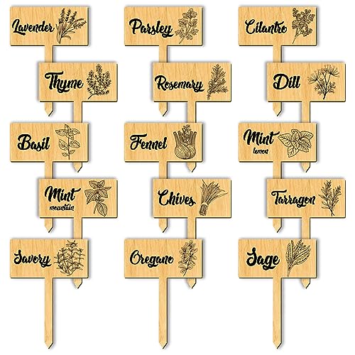 arricraft 15 Pcs Plant Labels, Wooden Herb Markers Herb T