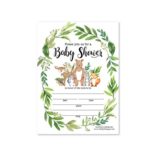 25 Greenery Woodland Baby Shower Invitations, Sprinkle Invite For Boy