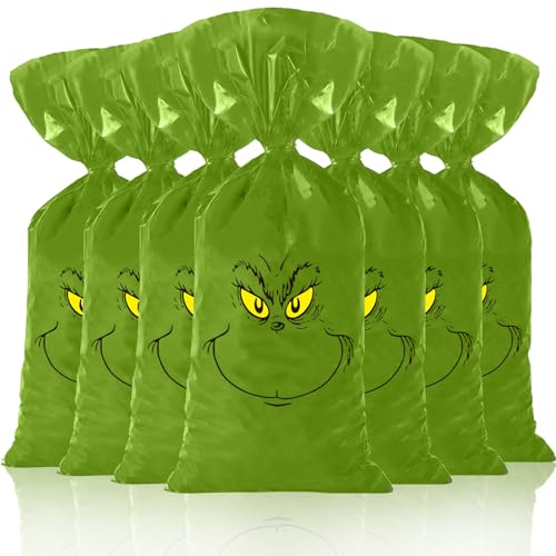 Nuwontun 100 Pieces Grinch Christmas Candy Bags Cellophane Plastic Treat