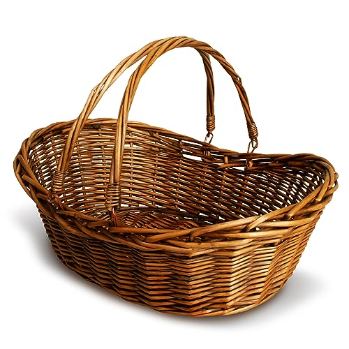 Wald Imports - Medium Wicker Basket with Handle - Dark