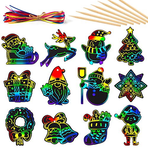 Mocoosy 48 Christmas Scratch Art Ornaments, Christmas Crafts Kits for