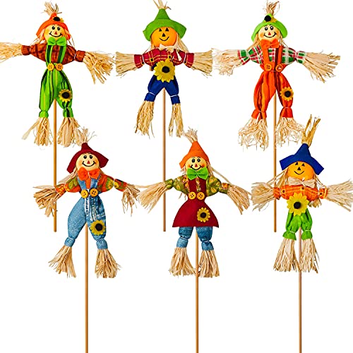 6 Pieces Mini Scarecrow on a Stick Fall Decoration Small