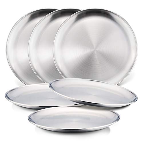 HaWare 6-Piece 18/8 Stainless Steel Plates, Metal 304 Dinner Dishes