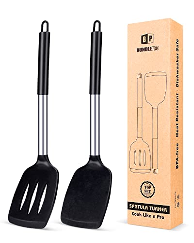 Pack of 2 Silicone Solid Turner,Non Stick Slotted Kitchen Spatulas,High