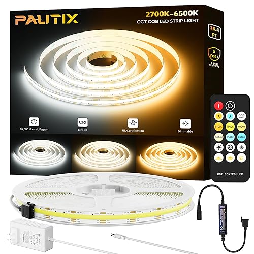 PAUTIX COB LED Strip Light White CCT Tunable 3200LEDs,CRI90+ 16.4ft/5m