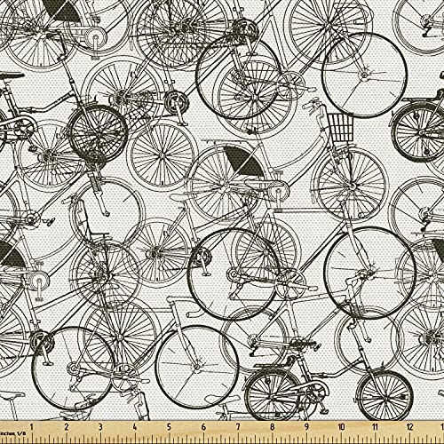Ambesonne Sketchy Fabric by The Yard, Vintage Retro Bicycle Bike