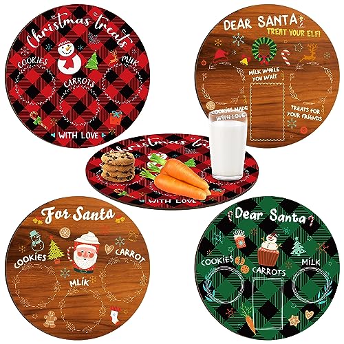 Thyle 4 Pcs Santa Cookie Plate Wooden Tray Plate Platter
