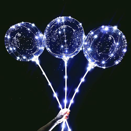 10 Pack LED Bobo Balloons with Stick and Pump,Transparent LED