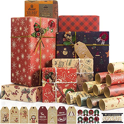 Larcenciel Christmas Wrapping Paper w/Christmas Gift Tags, Santa Claus Stickers