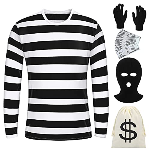 URATOT Adult Halloween Robber Costume Set Prop Money Black Gloves
